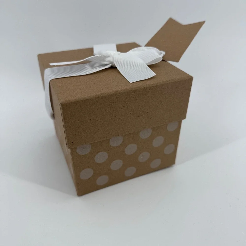 Spritz Kraft Paper Gift Box Lot Of 24 White Polka Dot Ribbon Tag 4.25